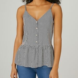 Loft Black and White Striped Peplum Top